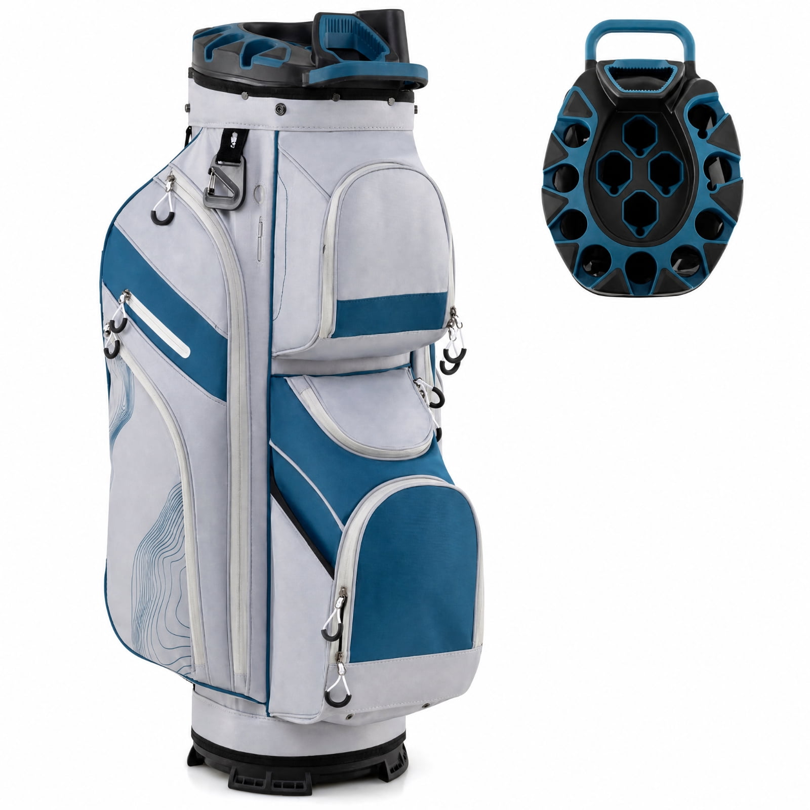 Airfind Molded Lock Top Golf Cart Bag with 14 Way Full Length Dividers and 11 Pockets, Navy Golf Club Bag with Dividers