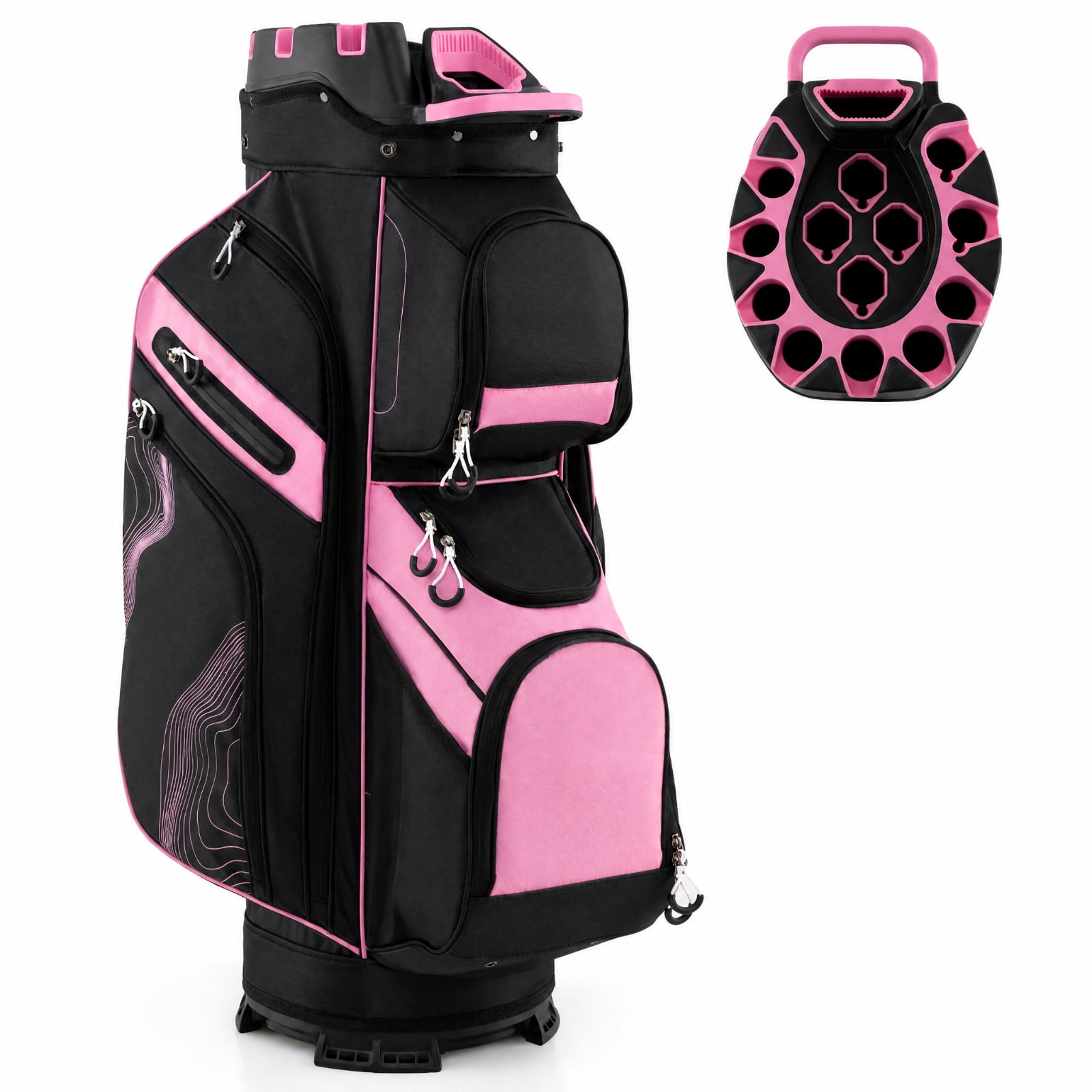 Airfind Molded Lock Top Golf Cart Bag with 14 Way Full Length Dividers and 11 Pockets, Pink Golf Club Bag with Dividers