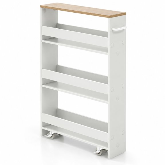 Airfind Narrow Mobile Serving Cart with Open Shelves for Kitchen Bathroom Living Room, Engineered wood Frame, 19" x 5" x 32" Footprint, White