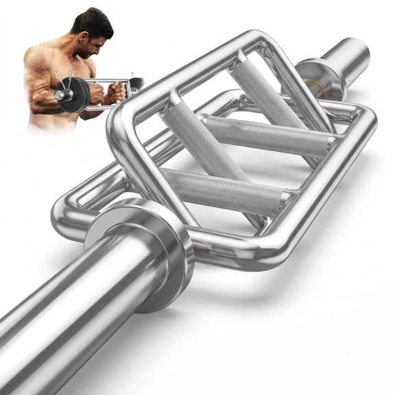 Airfind Olympic Triceps Bar 700 LBS Capacity Steel Curl Bar with Knurled Handles for Squats Deadlifts Shrugs Home Gym Strength Training, Silver