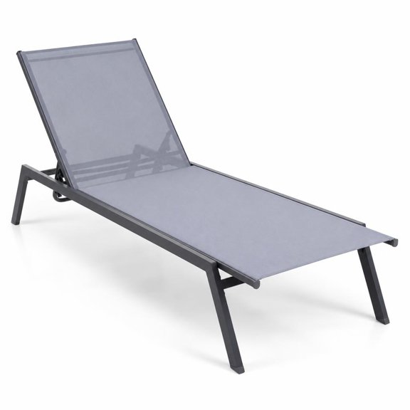 Airfind Outdoor Adjustable Chaise Lounge Chair with Lay Flat Position and Quick, Fabric Steel Frame, 74.8 x 27.56 x 42.52 inch Footprint, Grey