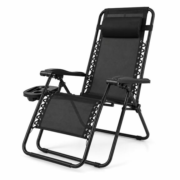 Airfind Outdoor Folding Zero Gravity Reclining Lounge Chair with Utility Tray, 350 lbs Capacity, Textiliene steel and plastic Frame, Black