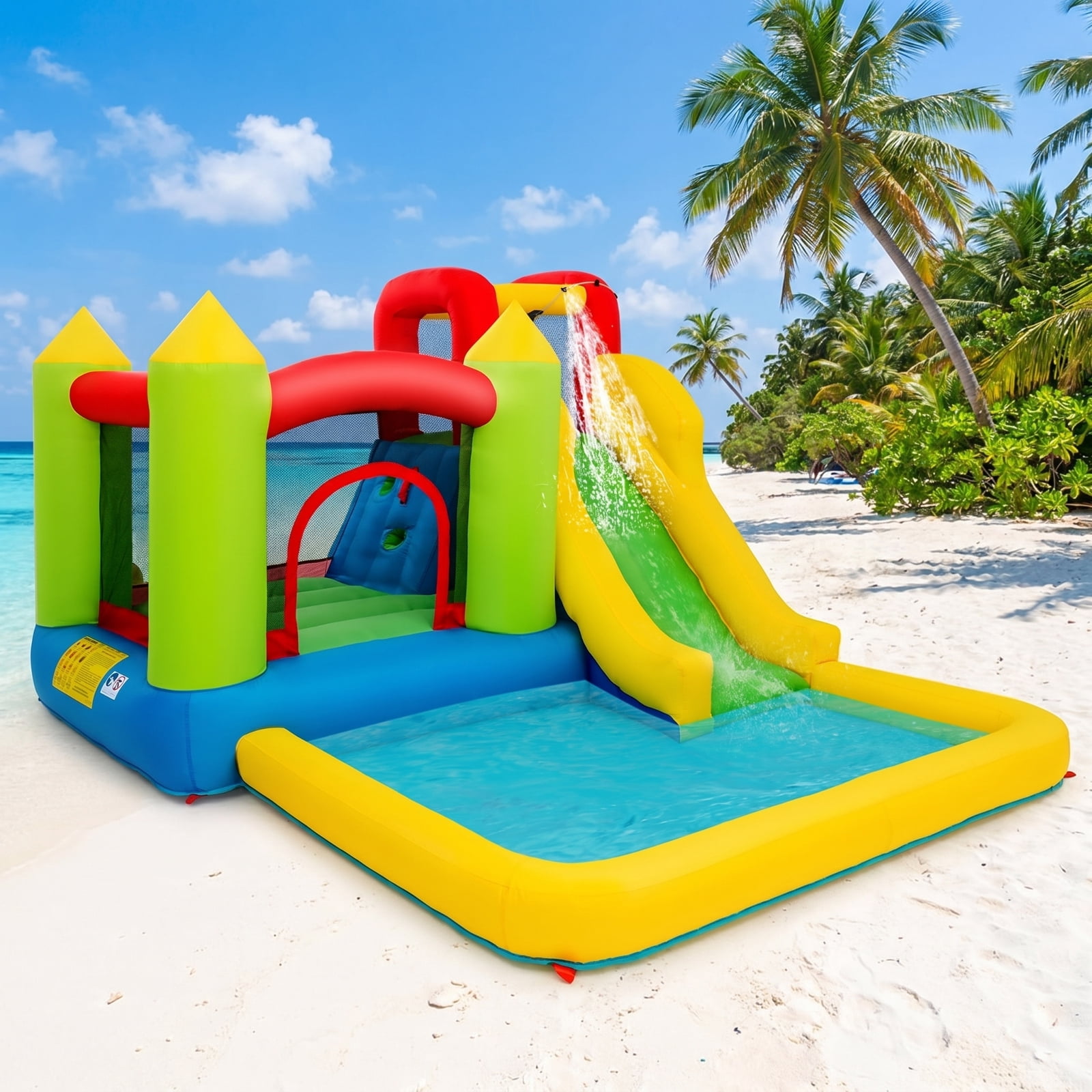 Airfind Outdoor Inflatable Bounce House with 480W Blower, Long Water Slide, Climbing Wall & Splash Pool, 138"x110"x75" Wet & Dry Combo for Kids 3-10