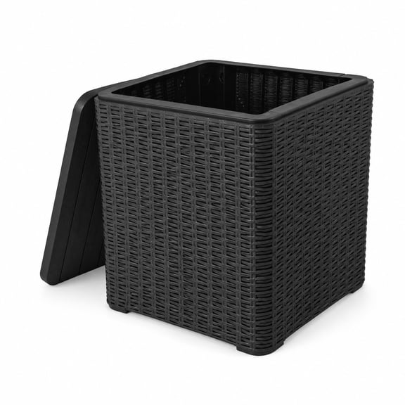 Airfind Outdoor Resin Storage Side Table with Removable Lid and Wicker-woven Accent, 330 lbs Capacity, Polyresin Frame, Black