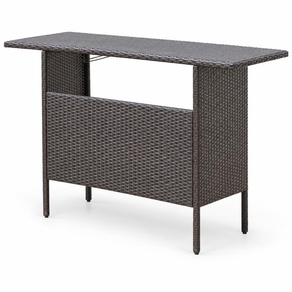 Airfind Outdoor Wicker Bar Table with 2 Metal Mesh Shelves, PE rattan steel Frame, 55" x 18.5" x 36" Footprint, Mix brown