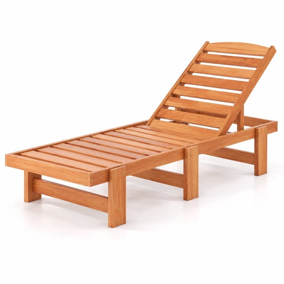 Airfind Patio Chaise Lounge Chair Solid Wood Slatted Recliner with Adjustable Backrest-1 Piece, 500 lbs Capacity, Solid Wood Frame, Wood
