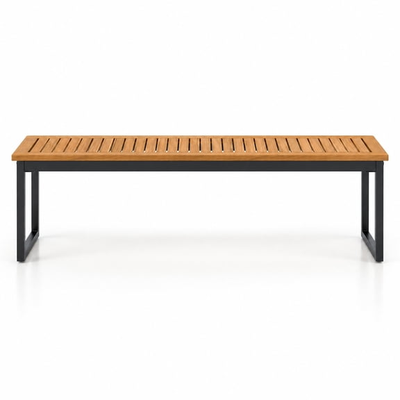 Airfind Patio Dining Bench Backless with Slatted Seat and Metal Legs, Acacia Wood Metal Frame, 51" x 14" x 16.5" Maximum Weight 800 lbs Footprint