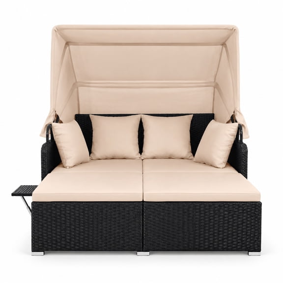Airfind Outdoor Daybed, Retractable Canopy, Side Tables, Relaxing Comfort, Suitable Outdoor Addition, Easy Installation, Beige