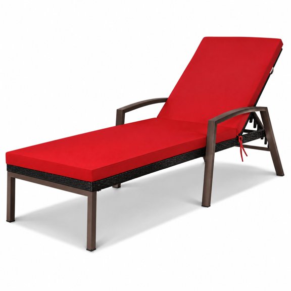 Airfind Patio Rattan Lounge Chaise Recliner with Back Adjustable Cushioned, 400 lbs Capacity, Steel Rattan Frame, Red