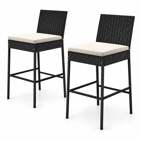 Airfind Patio Wicker Barstools Set of 2 with Footrest and Backrest for Backyard, Barstool 400 lbs Capacity, PE Rattan Metal Polyester Sponge Frame