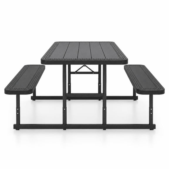 Airfind Picnic Table Bench Set for 2-4 People Outdoor Rectangular Camping Dining Table, Table 135 lbs Capacity, HDPE Metal Frame, Black