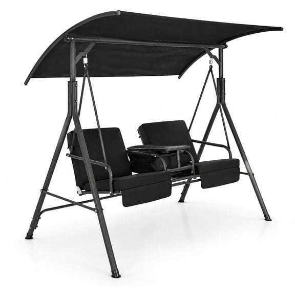 Airfind Porch Swing Chair with Adjustable Canopy, 22 lbs Weight capacity of cooler bag: 33 lbs Capacity, Oxford cloth polyester steel Frame, Black