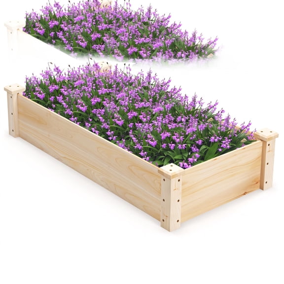 Airfind Raised Garden Bed Fir Wood Wooden Square Wood Planter Box for Garden, Fir Wood Frame, 48" x 24" x 10" (L x W x H) Interior Footprint, Wood
