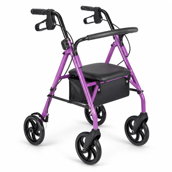 Airfind Rollator Walker with Seat and Height Adjustable Handles, 220 lbs Capacity, Metal Frame, 28" x 23.5" x 31"-36" Footprint, Purple