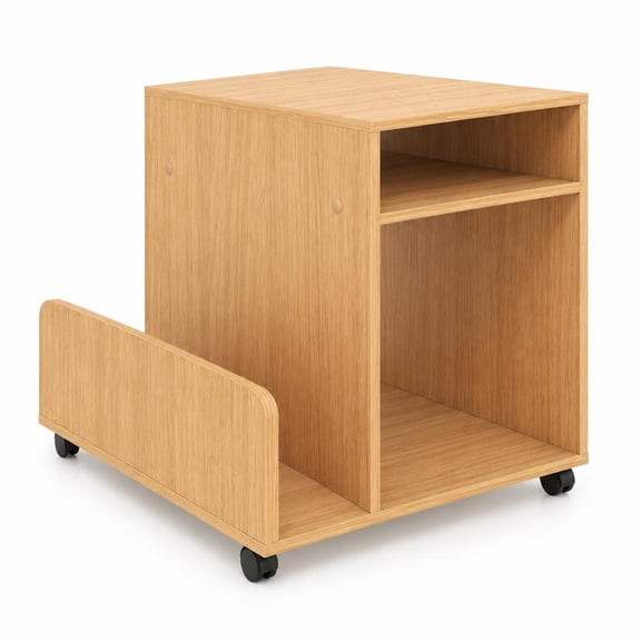 Airfind Rolling End Table 3-Tier Mobile Side Table with Side Storage Rack Modern Small Nightstand, 22 lbs Capacity, Engineered Wood Frame, Natural