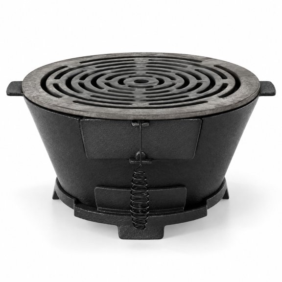Airfind Round Hibachi Grill Outdoor Portable Charcoal Stove with 12 Inch Double-Sided Grate, Cast Iron Frame, 14" x 12.5" x 6.5" Footprint, Black