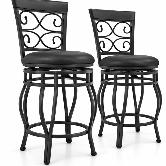 Airfind Set of 2 26 Inch Bar Stool with Backrest and Footrest, 300 lbs Capacity, Metal PU Sponge Frame, 19" x 16.5" x 45" Footprint, Black