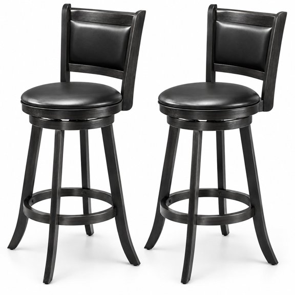 Airfind Set of 2 29 Inch Swivel Bar Height Stool Wood Dining Chair Barstool, 264 lbs Capacity, Rubber wood PVC sponge Frame, Black