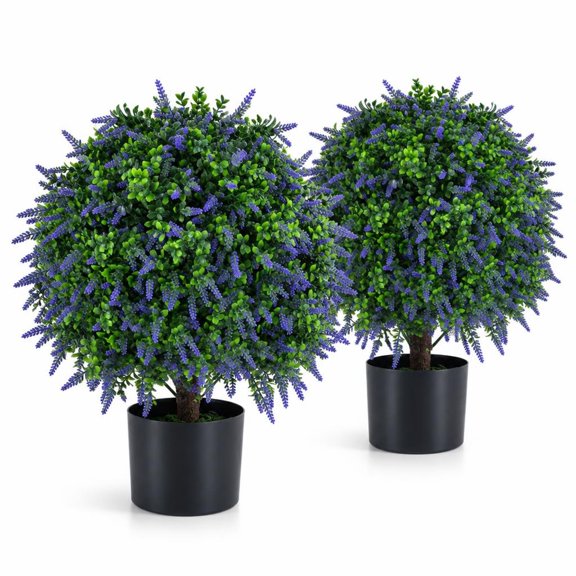 Airfind Set of 2 Artificial Lavender Topiary Ball Trees 22 inch Faux Lavender Potted Plants, PE PP Tree Height 22" Pot Frame, Purple