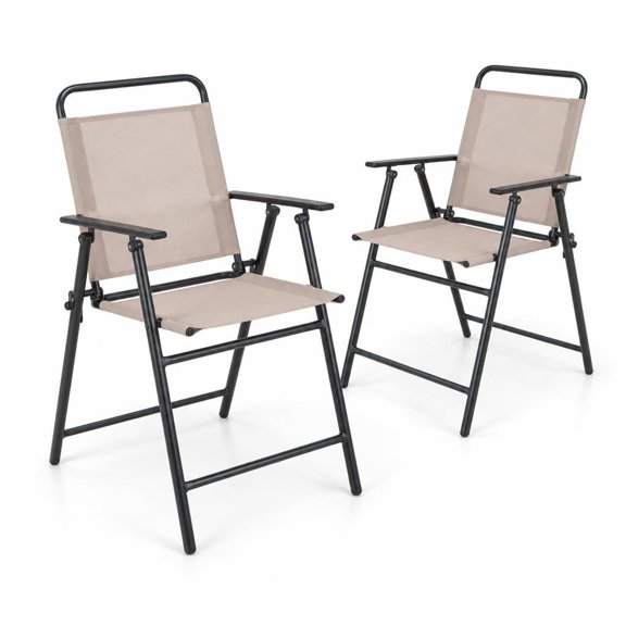 Airfind Folding Bar Height Chairs Set of 2 with Armrests and Quick-Drying Mesh Seat for Patio Balcony and Backyard, 330 lbs Capacity, Beige