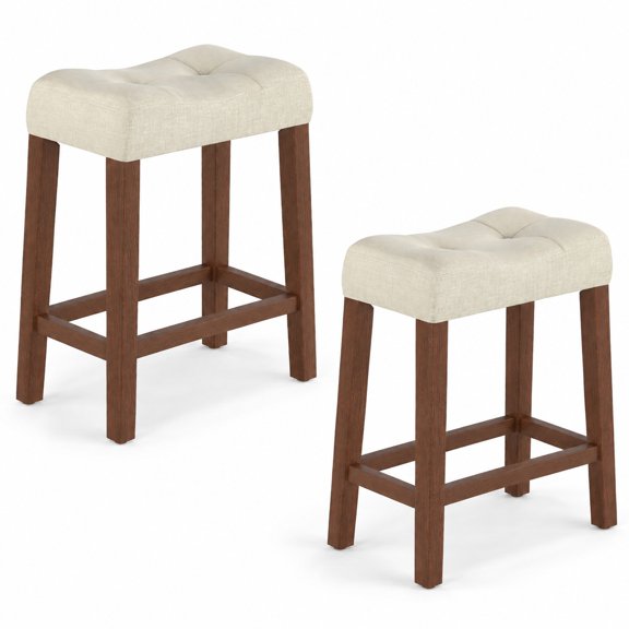 Airfind Set of 2 Upholstered Counter Height Bar Stool with Curved Saddle-Seat, 330 lbs Capacity, Rubber Wood MDF Fabric Sponge Frame, Brown