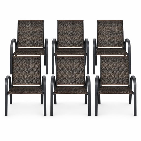 Airfind Set of 6 Outdoor PE Wicker Stackable Chairs with Sturdy Steel ...