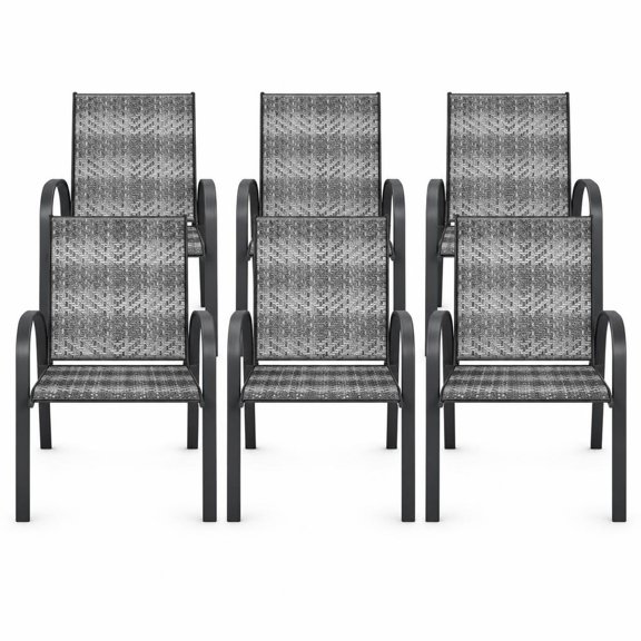Airfind Set of 6 Outdoor PE Wicker Stackable Chairs with Sturdy Steel Frame, PE rattan steel Frame, Gray