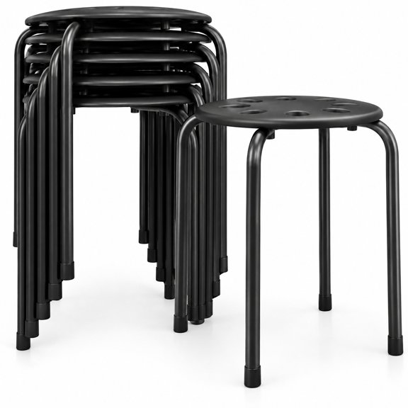 Airfind Set of 6 Portable Plastic Stack Stools, 220 lbs Capacity, Steel Frame, 14.5" x 14.5" x 17.5" Footprint, Black