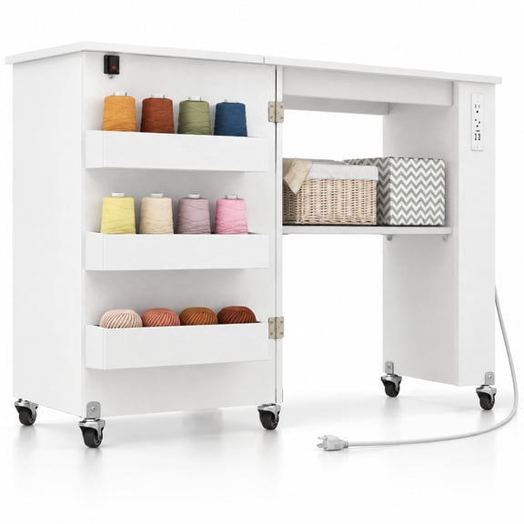 Airfind Sewing Machine Table with Charging Station and Lockable Casters, 45 lbs Capacity, Engineered Wood Metal Frame, 45.5" x 16" x 31" Footprint