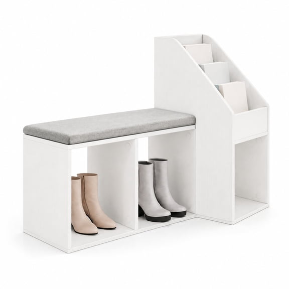 Airfind Shoe Storage Bench with Removable Seat Cushion and 6 Storage Compartments, 200 lbs Capacity, 38" x 15.5" x 31" Footprint, White