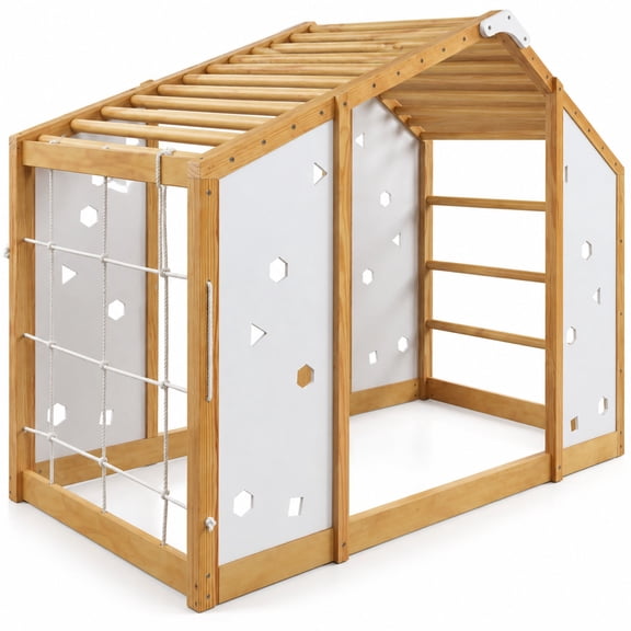 Airfind Twin Size Climbing Bed 2-in-1 Montessori Floor Bed with Monkey Bars, 200 lbs Capacity, Rubber Wood Solid Wood Plywood MDF Cotton Frame
