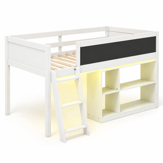 Airfind Twin Size Kids Loft Bed with LED Lights and Removable Bookcase ...