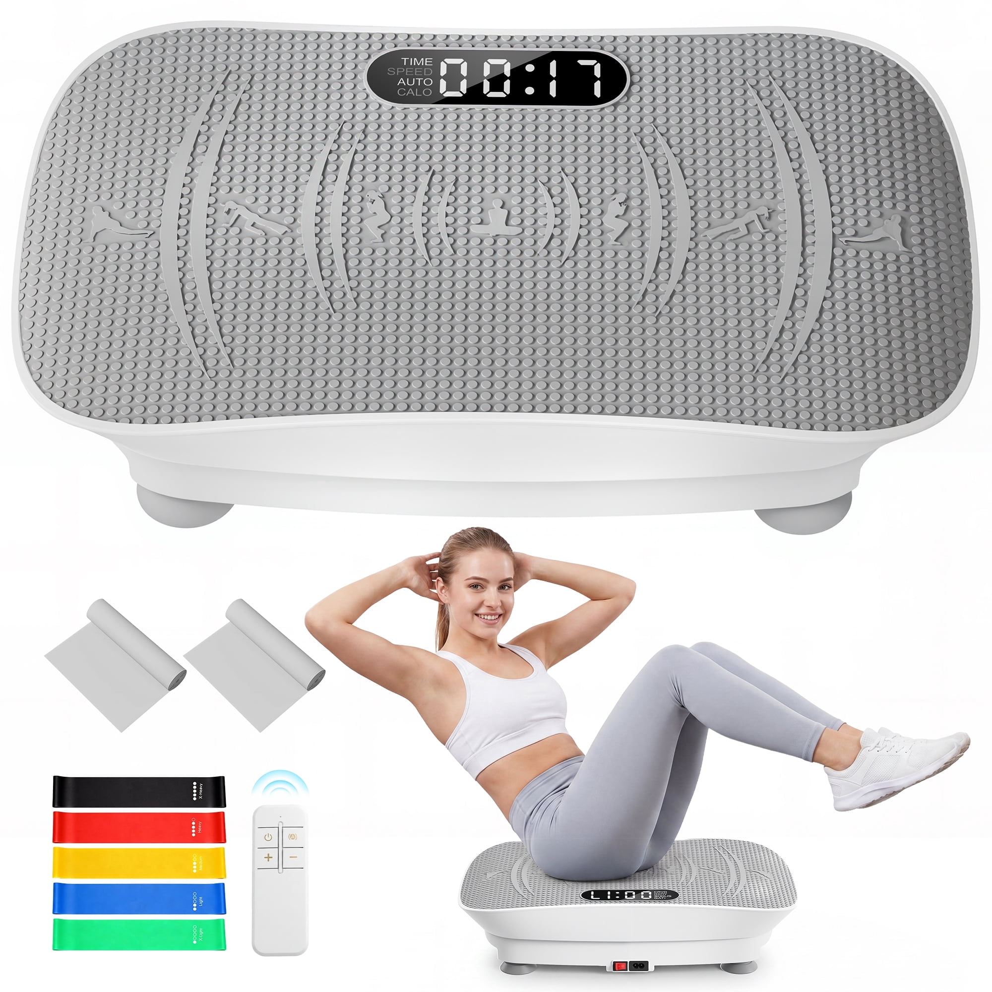 Airfind Vibration Plate Exercise Machine for Lymphatic Drainage, Whole Body Vibration Platform with Bluetooth, Remote,2 Yoga Strap,5 Resistance Bands for Home Exercise Gym,450lb Capacity,White