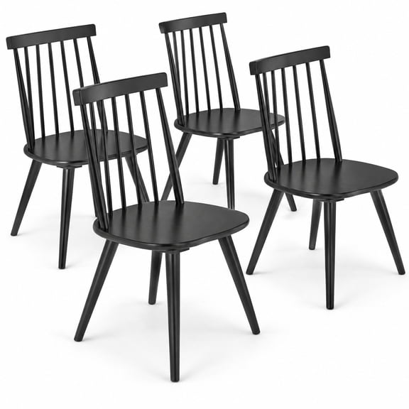 Airfind Windsor Dining Chair Set of 4 with Solid Rubber Wood Frame, 330 lbs Capacity, Rubber Wood Frame, 17" x 19" x 34.5" Footprint, Black