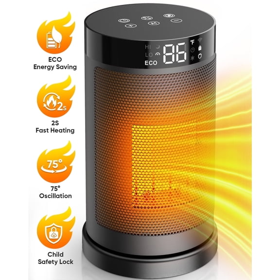 AIRFIRE Space Heaters for Home, 1500W Portable Heaters for Inside, 75° Oscillation,  24H Timer, PTC Ceramic Electric Heater with Thermostat for Inside, Office