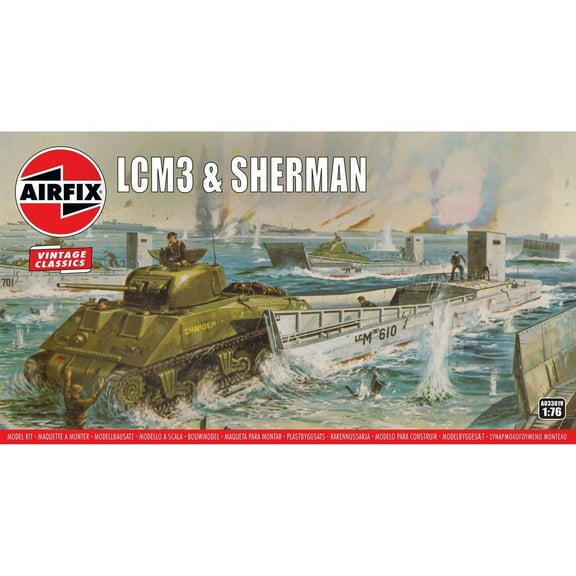 Airfix 03301V WWII LCM3 & Sherman Tank 1/76 Scale Plastic Model Kits