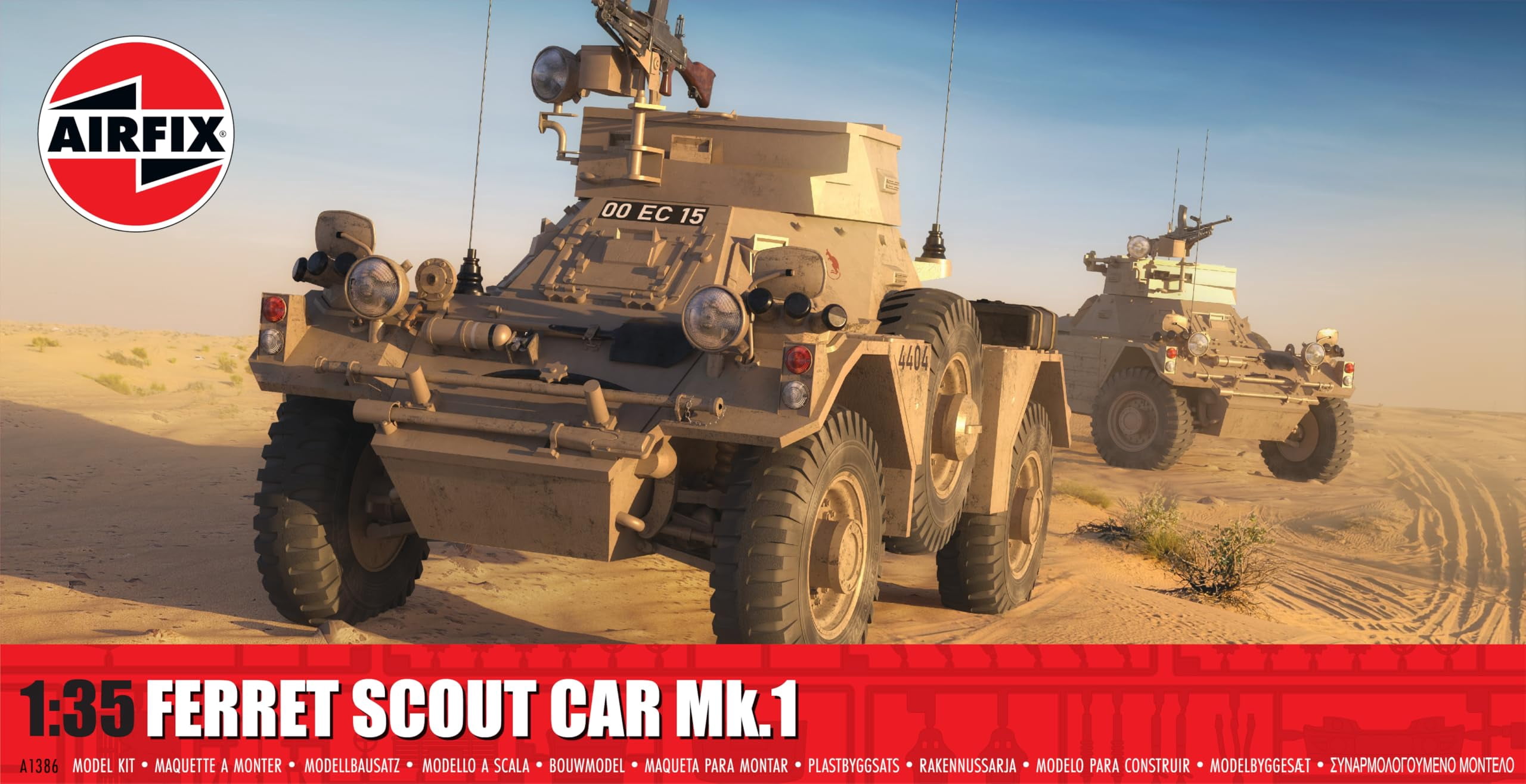 Level 2 Model Kit Ferret Scout Mk.1 Armored Car with 3 Scheme Options 1/35 Plastic Model Kit by Airfix