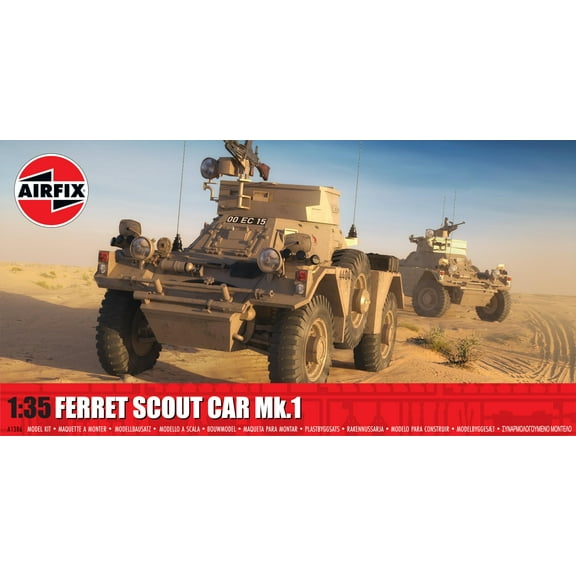 Level 2 Model Kit Ferret Scout Mk.1 Armored Car with 3 Scheme Options 1/35 Plastic Model Kit by Airfix