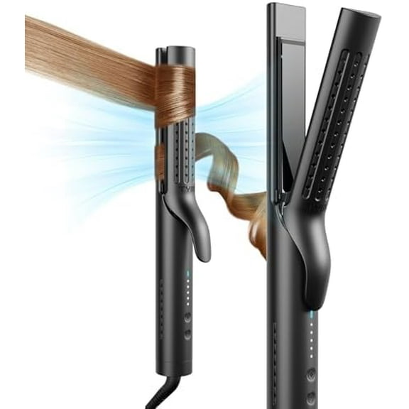 Airflow 2.0 Curling Iron Flat Iron - Hair Straightener and Curler 2 in 1, 1.25 Inch Curling Wand for Long Short Hair, Dual Voltage for Travel, 54 Million Ionic, Anti-Tangle, 5 Temps, Black