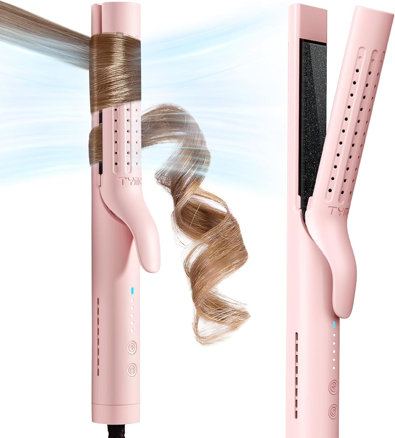 Airflow Curling Iron for Lasting Curls Ceramic Flat Iron Hair Straightener and Curler 2 in 1 Anti scald Curling Wand 1.25 Inch with 360 Cool Air 5 Temps Dual Voltage for
