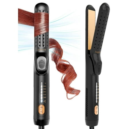 Airflow Styler Curling Iron, Jungle Wave 2 in 1 Hair Straightener and Curler, Ionic Ceramic Flat Iron with 360° Cool Air, Ceramic, Black