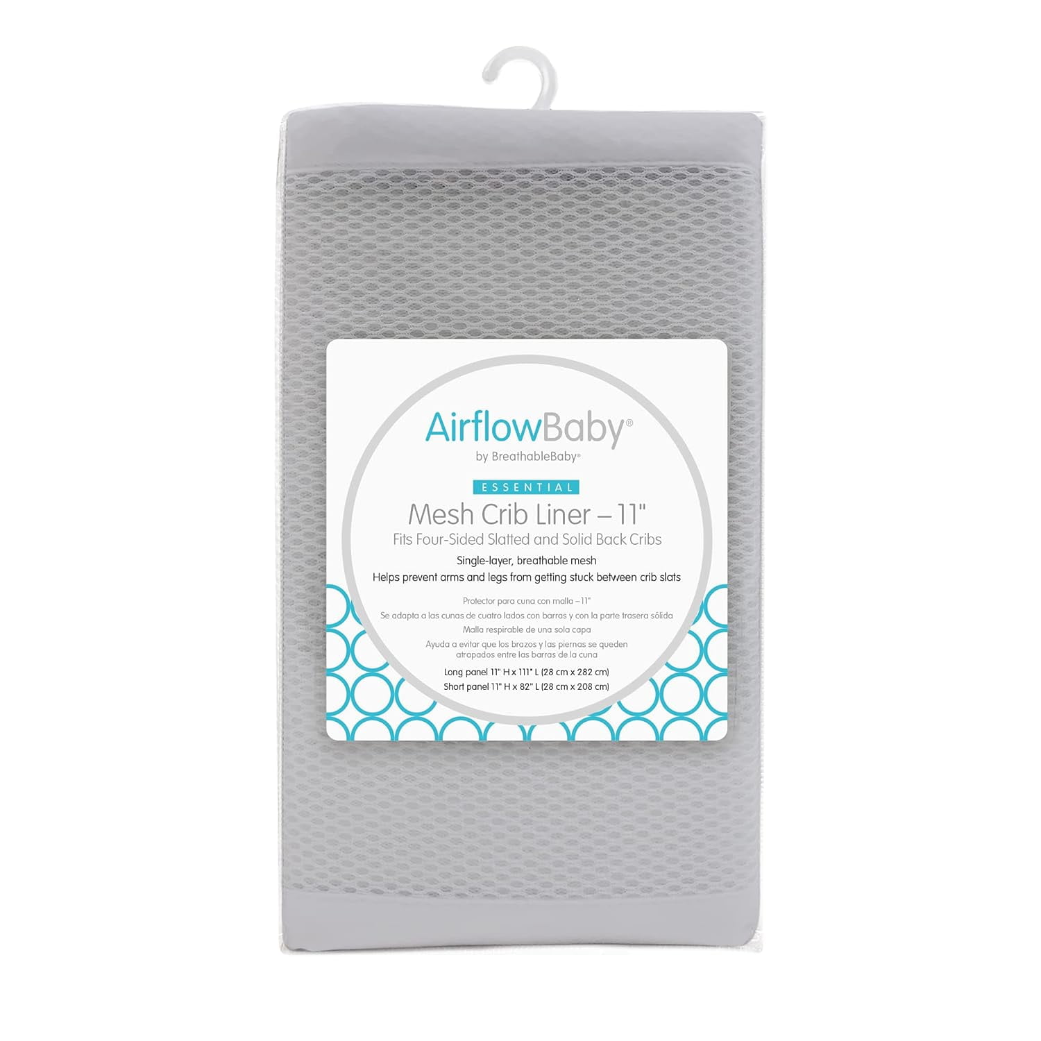 BreathableBaby AirflowBaby Mesh Crib Liner, 11", Anti-Bumper, Non-Padded - Gray