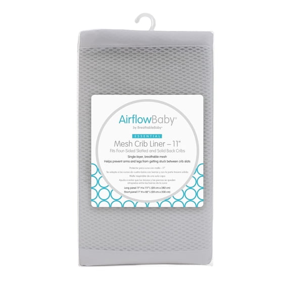 BreathableBaby AirflowBaby Mesh Crib Liner, 11", Anti-Bumper, Non-Padded - Gray