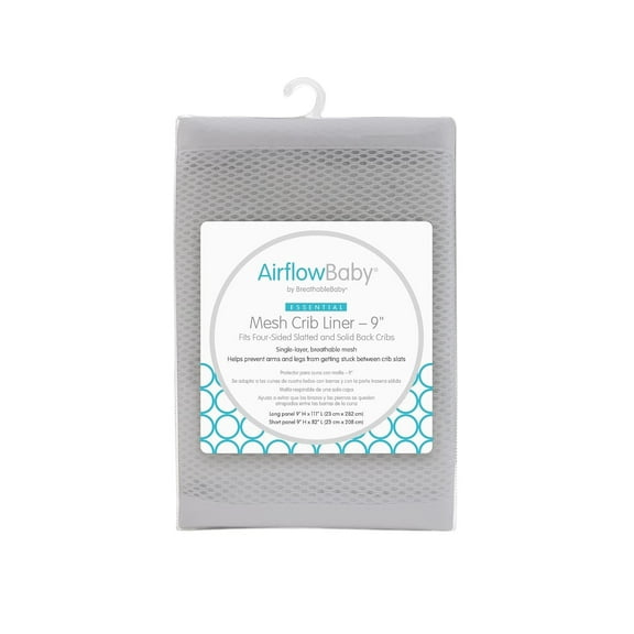 BreathableBaby AirflowBaby Mesh Crib Liner, 9", Anti-Bumper, Non-Padded - Gray