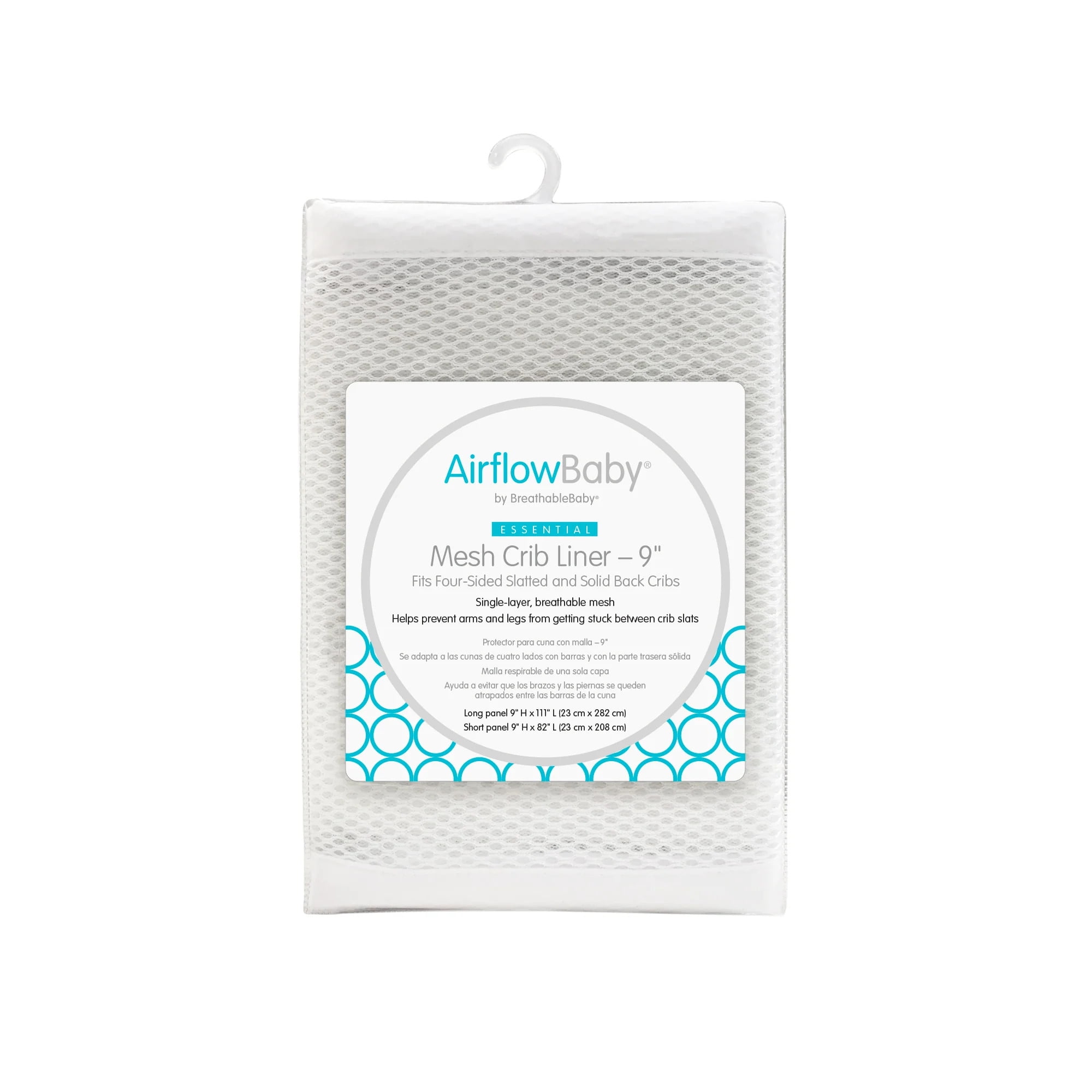 AirflowBaby Mesh Crib Liner, 9" AntiBumper, NonPadded White