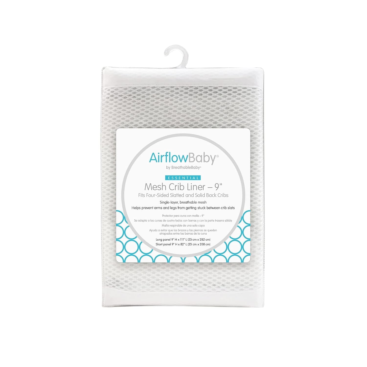 BreathableBaby AirflowBaby Mesh Crib Liner, 9" Anti-Bumper, Non-Padded - White