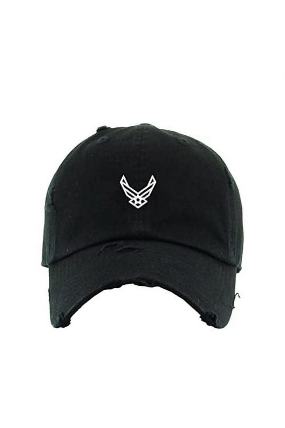 Airforce Logo Vintage Baseball Cap Embroidered Cotton Adjustable Distressed Dad Hat Black