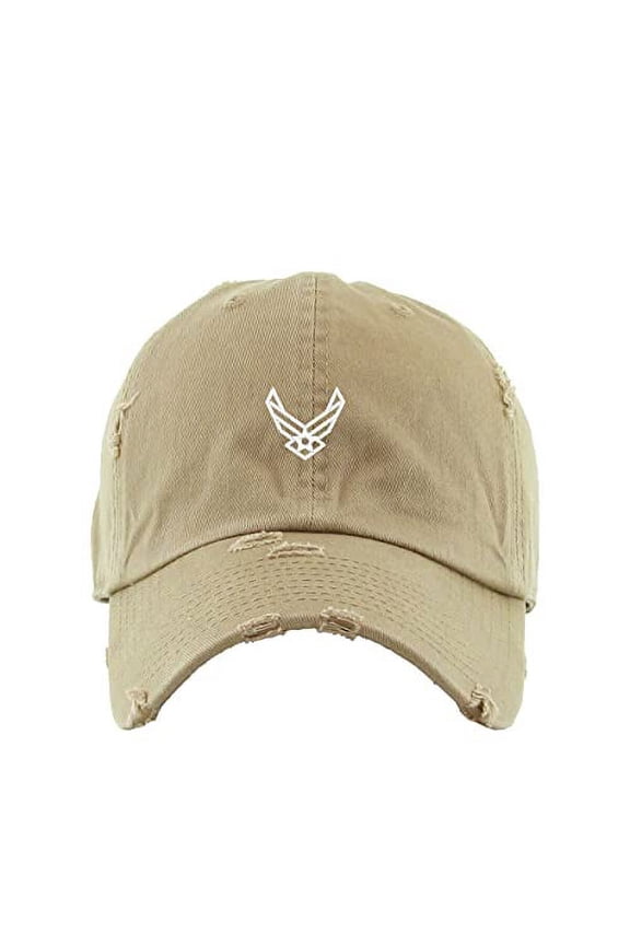 Airforce Logo Vintage Baseball Cap Embroidered Cotton Adjustable Distressed Dad Hat Khaki