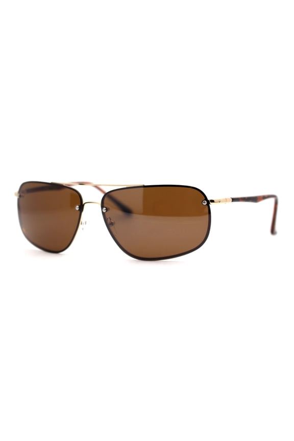 Airforce Mens Narrow Rimless Exposed Lens Officers Sunglasses Gold Brown