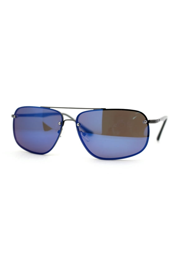 Airforce Mens Narrow Rimless Exposed Lens Officers Sunglasses Gunmetal Blue Mirror